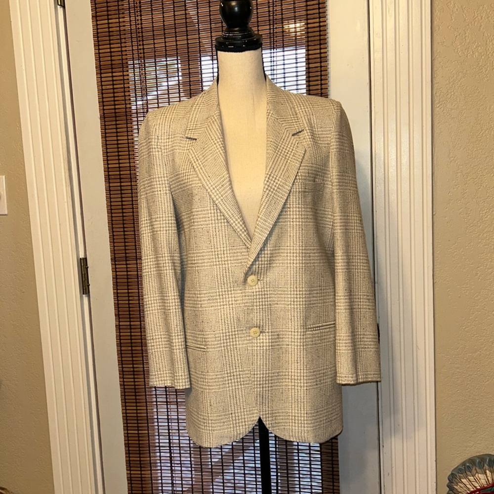 Christian Dior Jeune Homme Sportif Wool Blend Suit Coat Unisex Gray/Tan Plaid